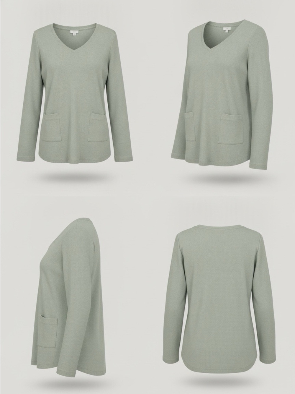 J.Jill Sage Green Waffle Knit V-Neck Pocket Top Women’s Long Sleeve - Picture 2 of 3